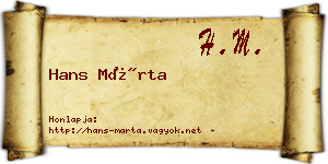 Hans Márta névjegykártya